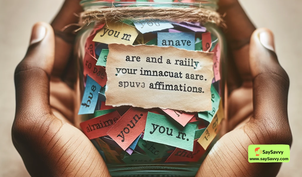 Hands holding a jar of positive affirmation slips