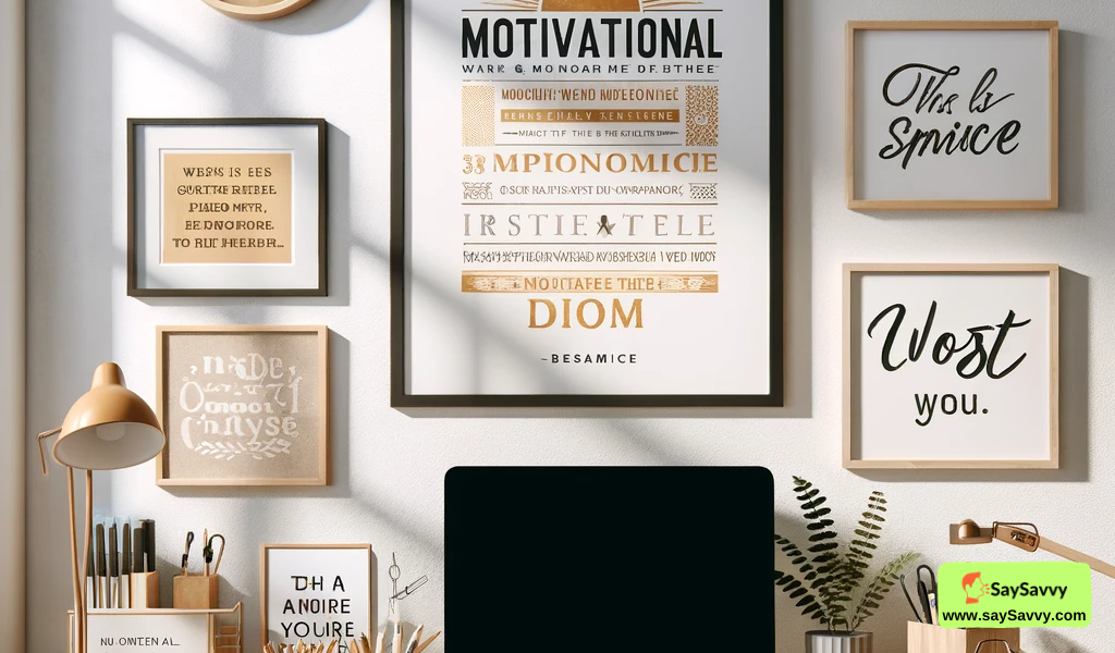 Inspirational quotes in a motivating workspace setup