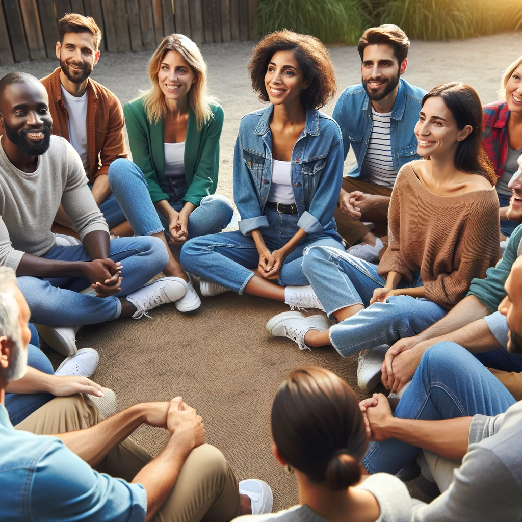 Group of people sharing appreciation in a circle.