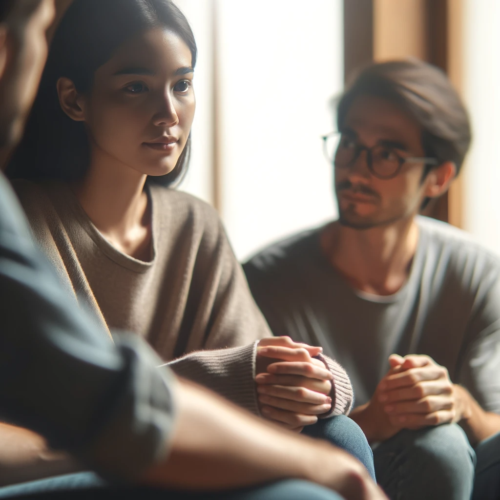 Attentive listening in a supportive conversation, highlighting empathetic communication.