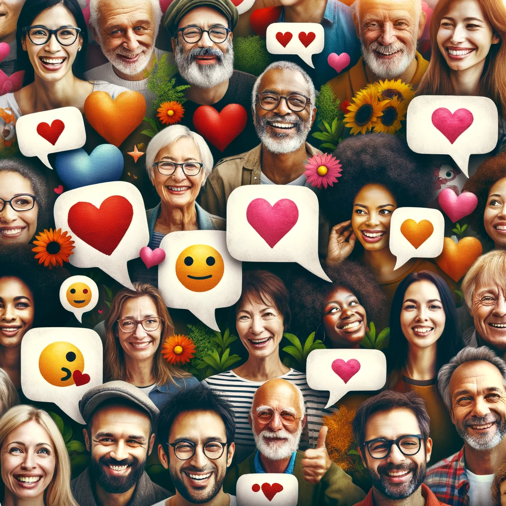 Collage of diverse people communicating warmly, symbolizing heartfelt connections